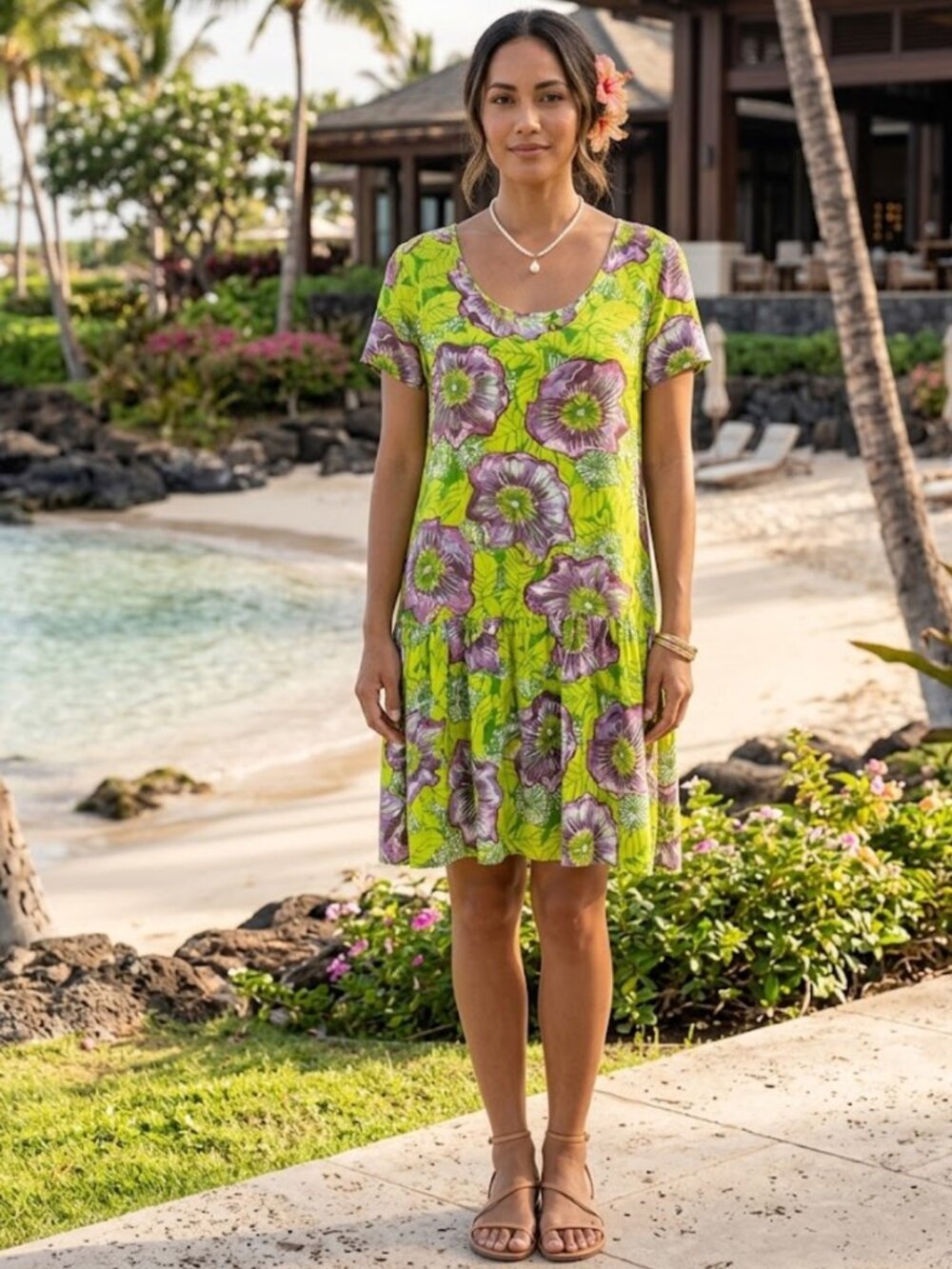 Jams World Hula Moon Hattie Dress Floral Lilikoi Tropical Beachy Hawaii Travel M